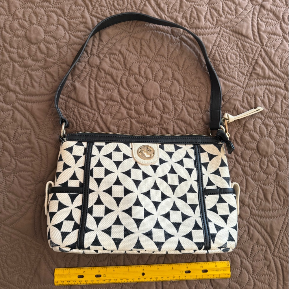 Spartina Geometric Black and White Shoulder Bag with Structured Design